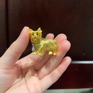 Vtg Joan Rivers Yorkie Terrier Dog JR Tag Collar Brooch Pin Gold Tone Cute!!!!!